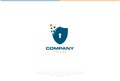 Digital Shield Logo Design. Vector Logo Template. An identity and database shield protection safe guard with digital pixels and a