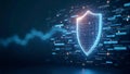 A digital shield made from floating lines of code and binary digits, symbolizing cybersecurity and data protection in a digital Royalty Free Stock Photo