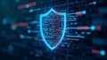 A digital shield made from floating lines of code and binary digits, symbolizing cybersecurity and data protection in a digital Royalty Free Stock Photo