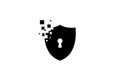 Digital Shield Minimal Symbol Design. Vector Logo Template. An identity and database shield protection safe guard with digital pix