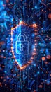 Digital shield with padlock and data lines representing advanced cybersecurity and digital protection Royalty Free Stock Photo
