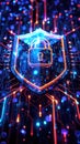 Digital shield with padlock and data lines representing advanced cybersecurity and digital protection Royalty Free Stock Photo