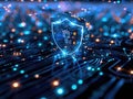 Digital shield with padlock and data lines representing advanced cybersecurity and digital protection Royalty Free Stock Photo