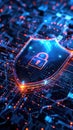 Digital shield with padlock and data lines representing advanced cybersecurity and digital protection Royalty Free Stock Photo