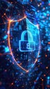 Digital shield with padlock and data lines representing advanced cybersecurity and digital protection Royalty Free Stock Photo