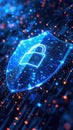 Digital shield with padlock and data lines representing advanced cybersecurity and digital protection Royalty Free Stock Photo