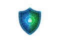 Digital shield with padlock symbolizes cybersecurity and advanced data protection Royalty Free Stock Photo