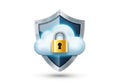 Digital shield protecting cloud data with secure padlock symbolizing cybersecurity Royalty Free Stock Photo