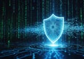 Digital shield protecting data flow, secure network infrastructure Royalty Free Stock Photo