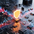 Digital shield protecting electronic circuit board data Royalty Free Stock Photo