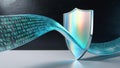 digital shield protects against binary data, symbolizing cybersecurity and data protection in the tech landscape Royalty Free Stock Photo