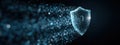 Digital shield representing cybersecurity protection in a tech-savvy environment with abstract glowing particles Royalty Free Stock Photo