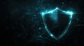 Digital shield symbolizing cybersecurity protection, glowing blue design
