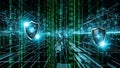 Digital shields protect glowing binary code network abstract technology security Royalty Free Stock Photo