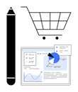 Digital Shopping Analytics with Cart, Tablet, and Graphs for E-Commerce Management Royalty Free Stock Photo