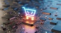 Digital Shopping Cart on Computer Circuit Board Royalty Free Stock Photo