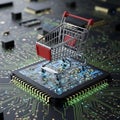 Digital Shopping Cart on CPU Chip Royalty Free Stock Photo