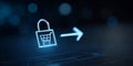 Digital shopping cart lock icon with arrow symbolizing secure online shopping and data protection in e-commerce technology concept Royalty Free Stock Photo