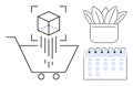 Digital Shopping Concept with Augmented Reality, Potted Plant, and Calendar Elements Royalty Free Stock Photo