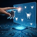 Digital Shopping E-commerce Interface and AI Chip Royalty Free Stock Photo