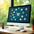 Digital shopping experience on a modern desktop in a bright space Royalty Free Stock Photo
