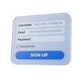 A digital sign up form on a white background with a blue button Royalty Free Stock Photo