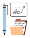 Digital Signature Concept with Pen, Document, and Binary Code in Folder Showing Data Security Royalty Free Stock Photo