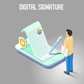 Digital signature vector isometric illustration Royalty Free Stock Photo