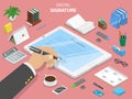 Digital signature flat isometric vector concept. Royalty Free Stock Photo