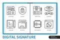 Digital signature infographics linear icons collection Royalty Free Stock Photo