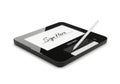 Digital signature pad with stylus ready for electronic signature on a white background isolated on white background Royalty Free Stock Photo