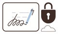 Digital Signature with Security Lock and Cloud Symbolizing Data Privacy and Online Authentication Royalty Free Stock Photo