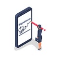 Digital signature on smartphone.Vector illustration isometric 3D design Royalty Free Stock Photo