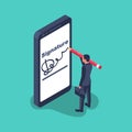 Digital signature on smartphone.Vector illustration isometric 3D design Royalty Free Stock Photo