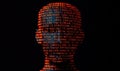 A digital silhouette of a head illuminated by glowing binary code, representing technology and data processing Royalty Free Stock Photo