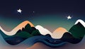 Digital simple abstract illustration of a beautiful hill landscape view at night