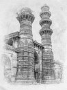 Digital sketch Art of shaking Minarets Ahmedabad India