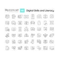 Digital skills and literacy linear icons set