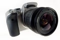 Digital SLR camera with attached zoom lens
