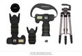 Digital SLR - DSLR and Mirrorless Camera Set Vector Illustration - Top View Camera Parts for Design Projects