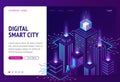 Digital smart city isometric landing page banner