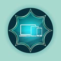 Digital smart devices icon magical glassy sunburst blue button sky blue background Royalty Free Stock Photo