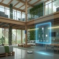 A digital smart home interface is holographically displayed suggesting Royalty Free Stock Photo