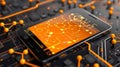 Digital smartphone interface with futuristic orange network