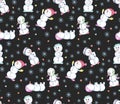 Digital snowman pattern with snowflakes. Simple geometric shapes with funny characters on the dark grey background Royalty Free Stock Photo