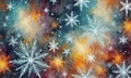 digital snowy night sky, featuring numerous snowflakes in various sizes and colors, with gradient background