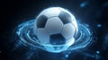 Digital soccer ball with analytics interface overlay showcasing advanced technology in sports analysis Royalty Free Stock Photo