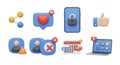 Digital social media icons showing notifications security communication and data insights Royalty Free Stock Photo