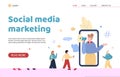 Digital and social media marketing website template, flat vector illustration. Royalty Free Stock Photo