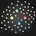 Digital social network web concept on black, vector illustration